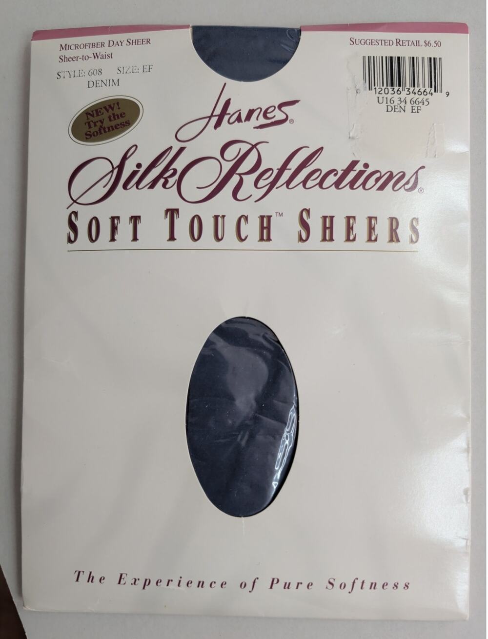 Hanes Silk Reflections Soft Touch Opaque Pantyhose Size EF Style 608 DENIM